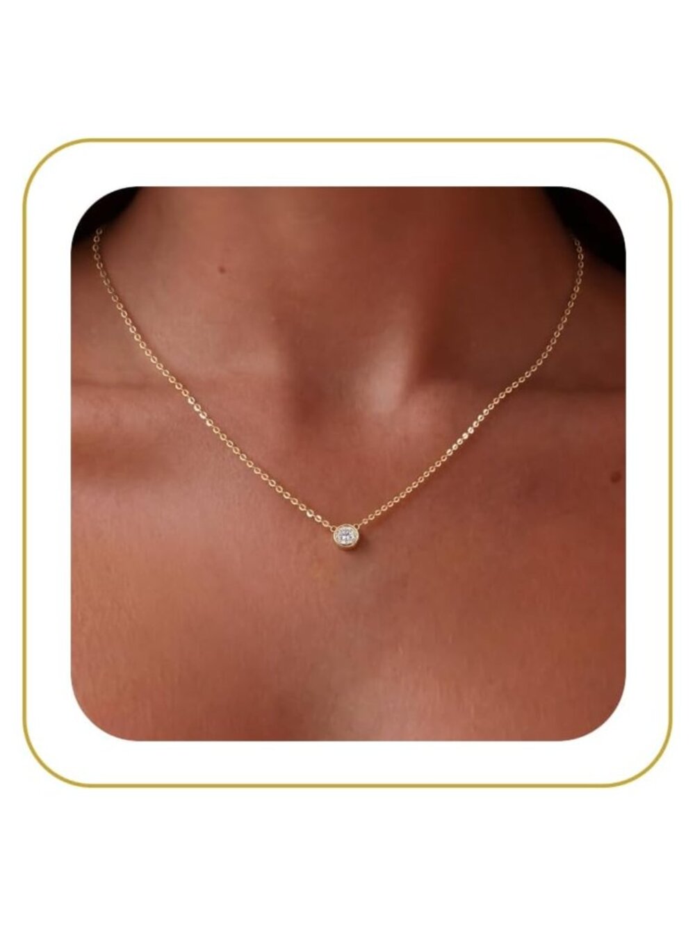 Dainty 14k Gold Plated Cubic Zirconia Solitaire Necklace 16.5in
